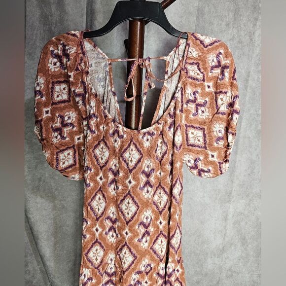 Women's Short Puff Sleeves Tiered A-Line Dress XS - Picture 2 of 5